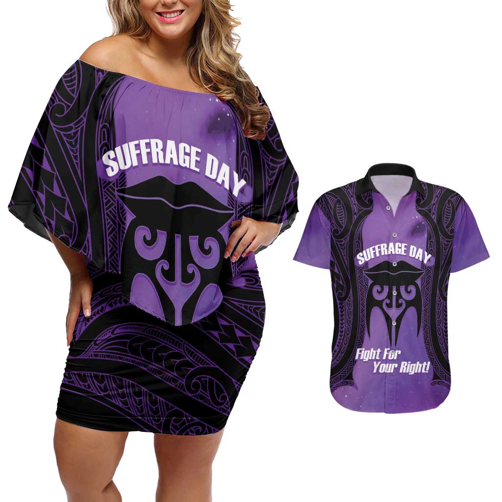 Personalised New Zealand Suffrage Day Couples Matching Off Shoulder Short Dress and Hawaiian Shirt Maori Tattoo Galaxy Vibe - Aussie Hoodie