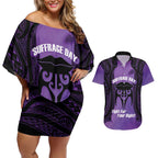 Personalised New Zealand Suffrage Day Couples Matching Off Shoulder Short Dress and Hawaiian Shirt Maori Tattoo Galaxy Vibe - Aussie Hoodie