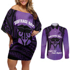 Personalised New Zealand Suffrage Day Couples Matching Off Shoulder Short Dress and Long Sleeve Button Shirt Maori Tattoo Galaxy Vibe - Aussie Hoodie