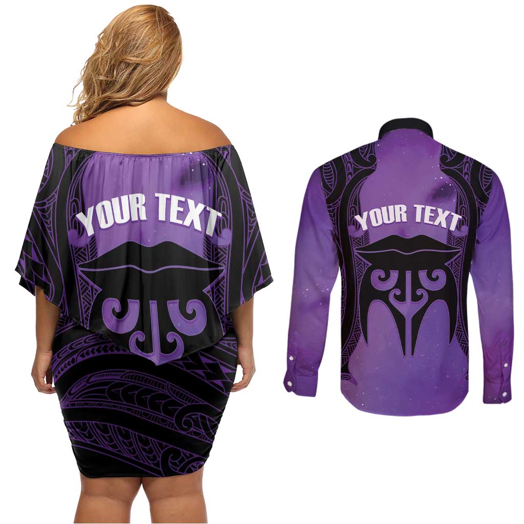 Personalised New Zealand Suffrage Day Couples Matching Off Shoulder Short Dress and Long Sleeve Button Shirt Maori Tattoo Galaxy Vibe - Aussie Hoodie