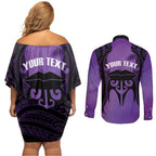 Personalised New Zealand Suffrage Day Couples Matching Off Shoulder Short Dress and Long Sleeve Button Shirt Maori Tattoo Galaxy Vibe - Aussie Hoodie