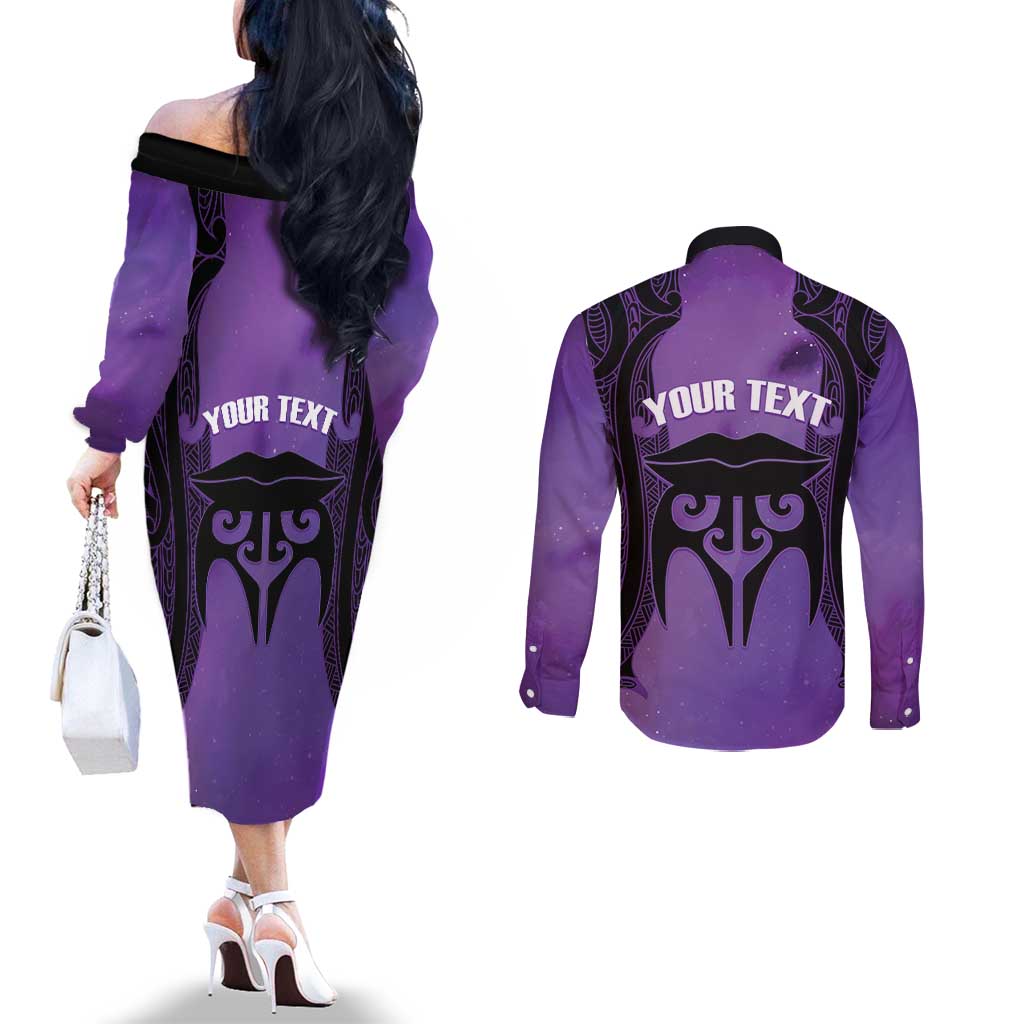 Personalised New Zealand Suffrage Day Couples Matching Off The Shoulder Long Sleeve Dress and Long Sleeve Button Shirt Maori Tattoo Galaxy Vibe - Aussie Hoodie