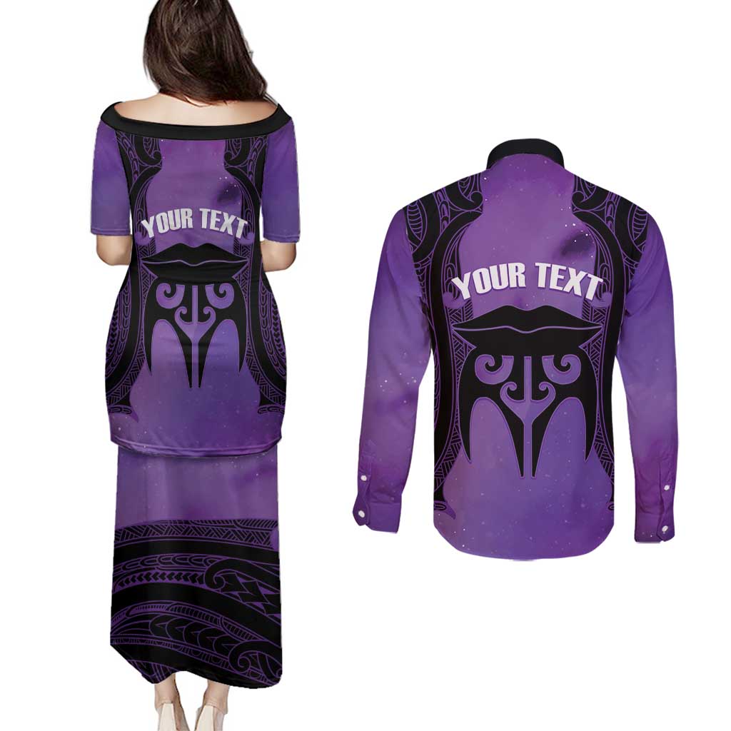 Personalised New Zealand Suffrage Day Couples Matching Puletasi and Long Sleeve Button Shirt Maori Tattoo Galaxy Vibe - Aussie Hoodie