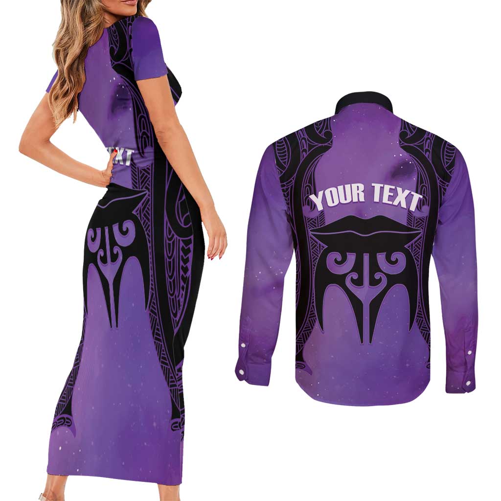 Personalised New Zealand Suffrage Day Couples Matching Short Sleeve Bodycon Dress and Long Sleeve Button Shirt Maori Tattoo Galaxy Vibe - Aussie Hoodie