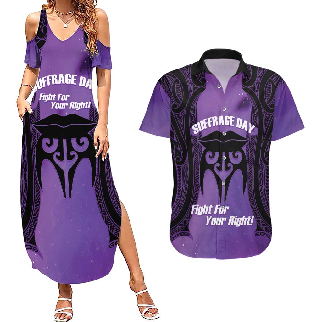 Personalised New Zealand Suffrage Day Couples Matching Summer Maxi Dress and Hawaiian Shirt Maori Tattoo Galaxy Vibe - Aussie Hoodie