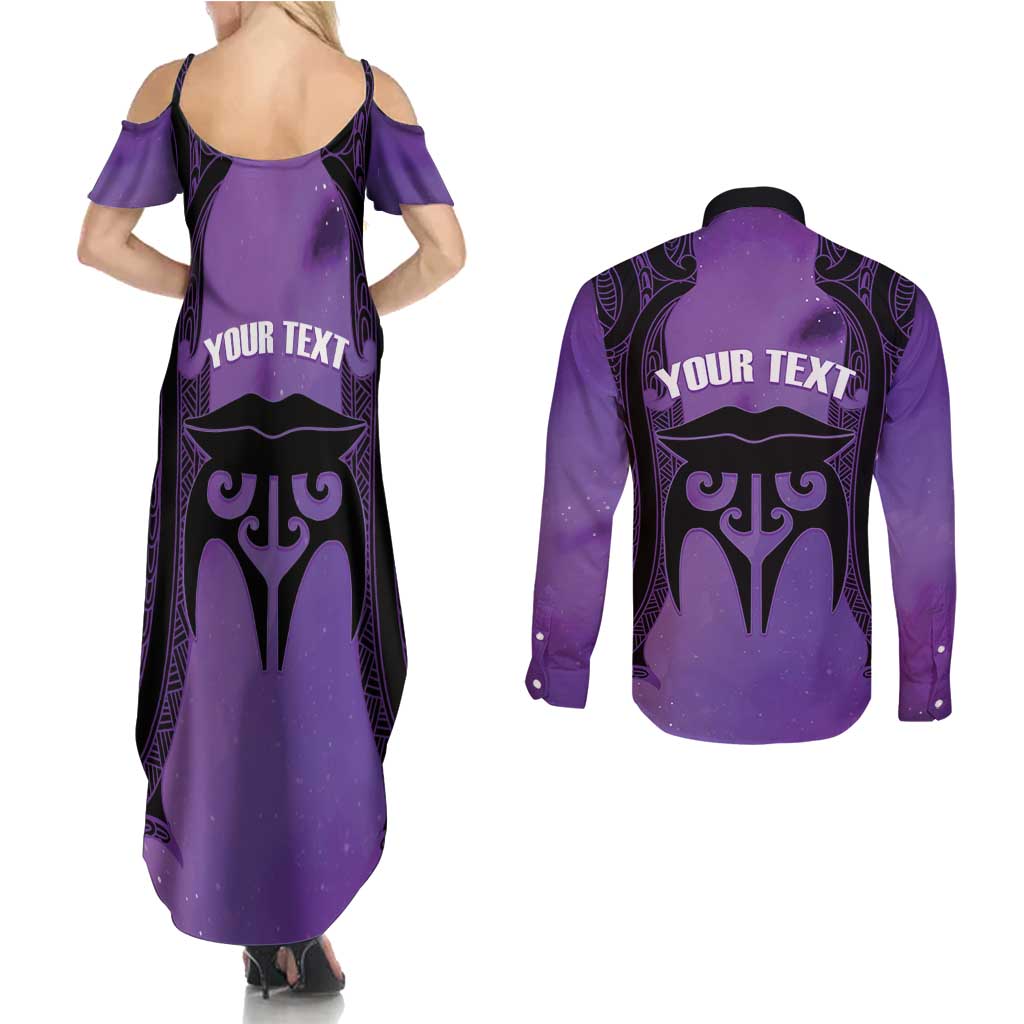 Personalised New Zealand Suffrage Day Couples Matching Summer Maxi Dress and Long Sleeve Button Shirt Maori Tattoo Galaxy Vibe - Aussie Hoodie