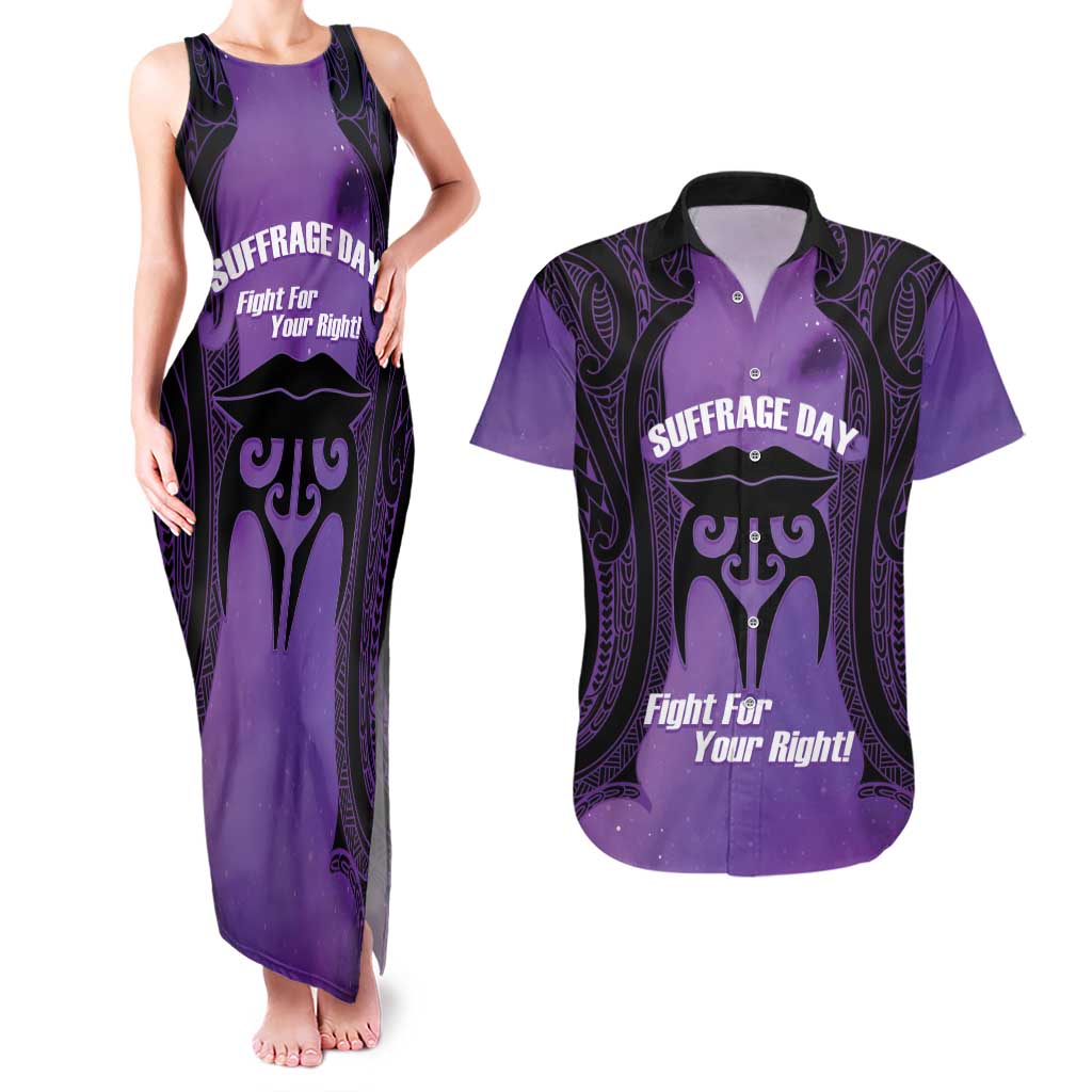Personalised New Zealand Suffrage Day Couples Matching Tank Maxi Dress and Hawaiian Shirt Maori Tattoo Galaxy Vibe - Aussie Hoodie