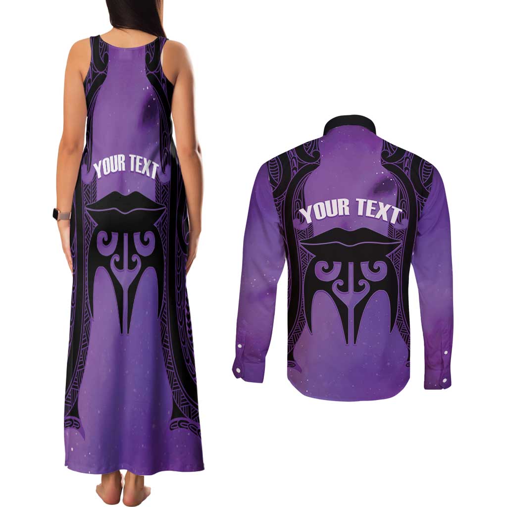 Personalised New Zealand Suffrage Day Couples Matching Tank Maxi Dress and Long Sleeve Button Shirt Maori Tattoo Galaxy Vibe - Aussie Hoodie