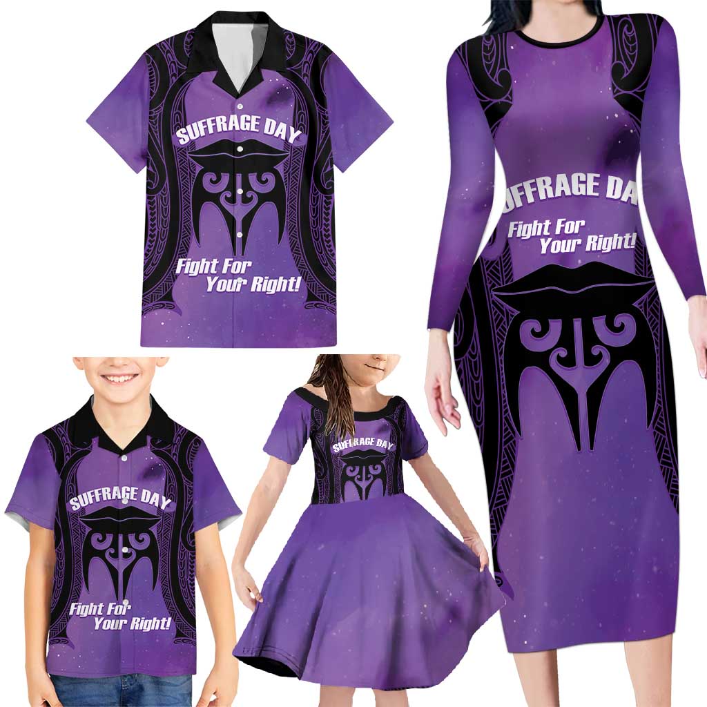 Personalised New Zealand Suffrage Day Family Matching Long Sleeve Bodycon Dress and Hawaiian Shirt Maori Tattoo Galaxy Vibe - Aussie Hoodie