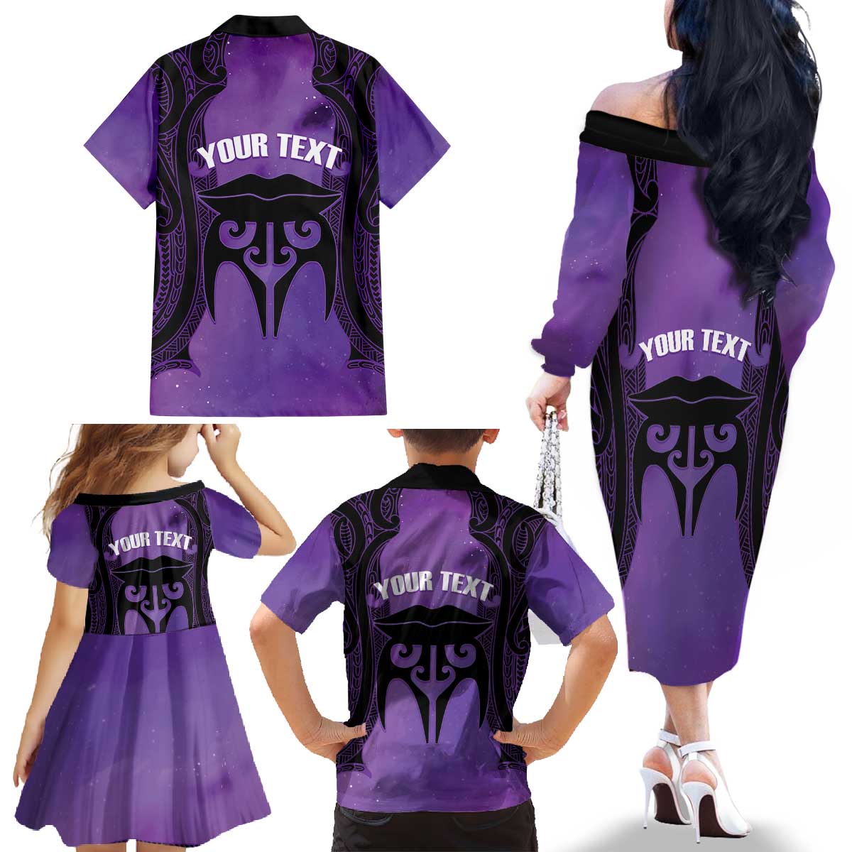 Personalised New Zealand Suffrage Day Family Matching Off The Shoulder Long Sleeve Dress and Hawaiian Shirt Maori Tattoo Galaxy Vibe - Aussie Hoodie