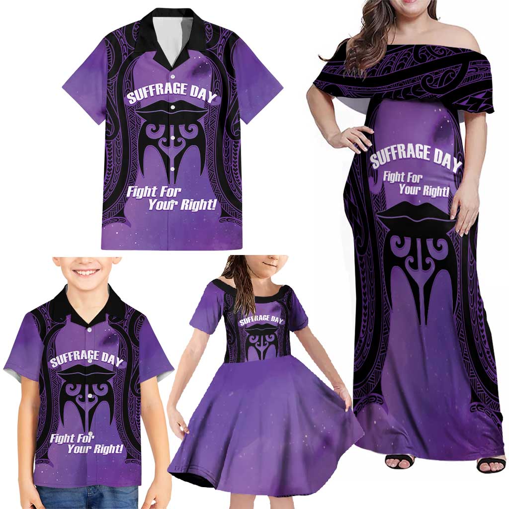 Personalised New Zealand Suffrage Day Family Matching Off Shoulder Maxi Dress and Hawaiian Shirt Maori Tattoo Galaxy Vibe - Aussie Hoodie