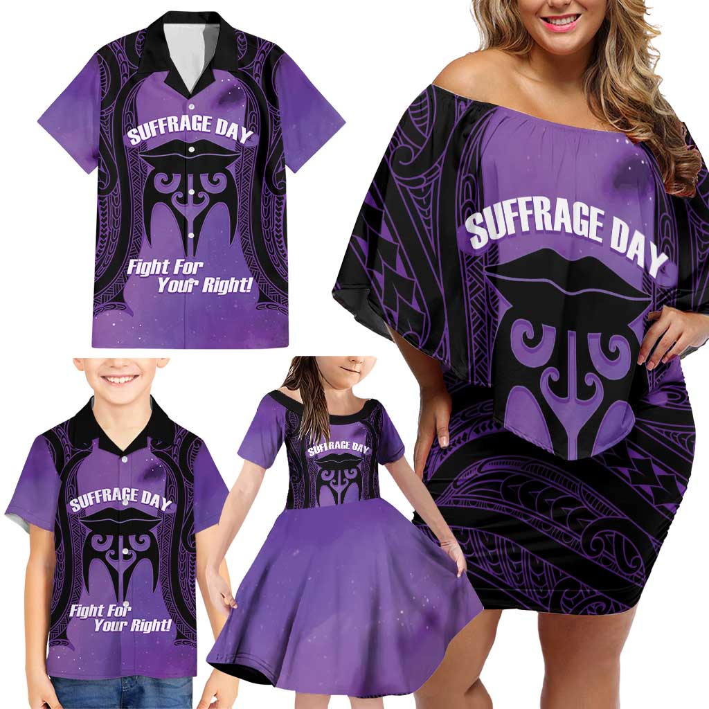 Personalised New Zealand Suffrage Day Family Matching Off Shoulder Short Dress and Hawaiian Shirt Maori Tattoo Galaxy Vibe - Aussie Hoodie