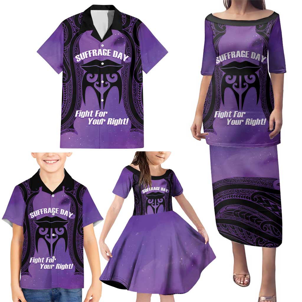 Personalised New Zealand Suffrage Day Family Matching Puletasi and Hawaiian Shirt Maori Tattoo Galaxy Vibe - Aussie Hoodie