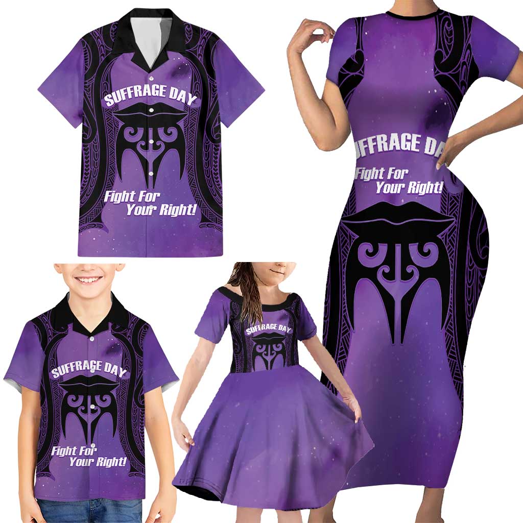 Personalised New Zealand Suffrage Day Family Matching Short Sleeve Bodycon Dress and Hawaiian Shirt Maori Tattoo Galaxy Vibe - Aussie Hoodie