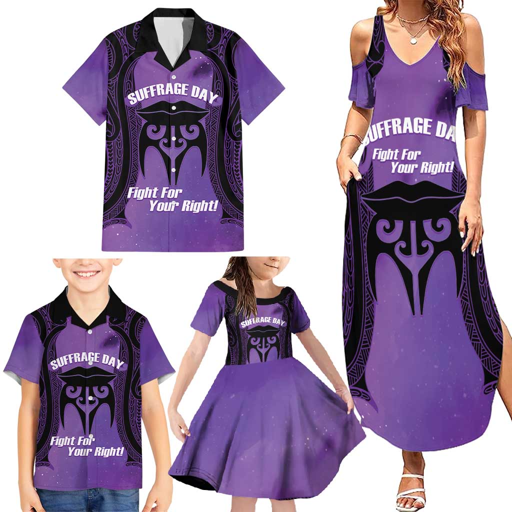 Personalised New Zealand Suffrage Day Family Matching Summer Maxi Dress and Hawaiian Shirt Maori Tattoo Galaxy Vibe - Aussie Hoodie