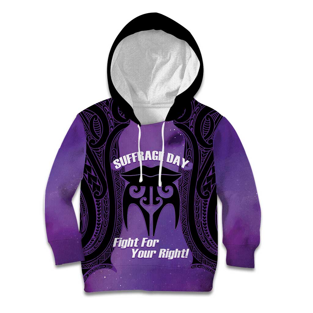 Personalised New Zealand Suffrage Day Kid Hoodie Maori Tattoo Galaxy Vibe - Aussie Hoodie