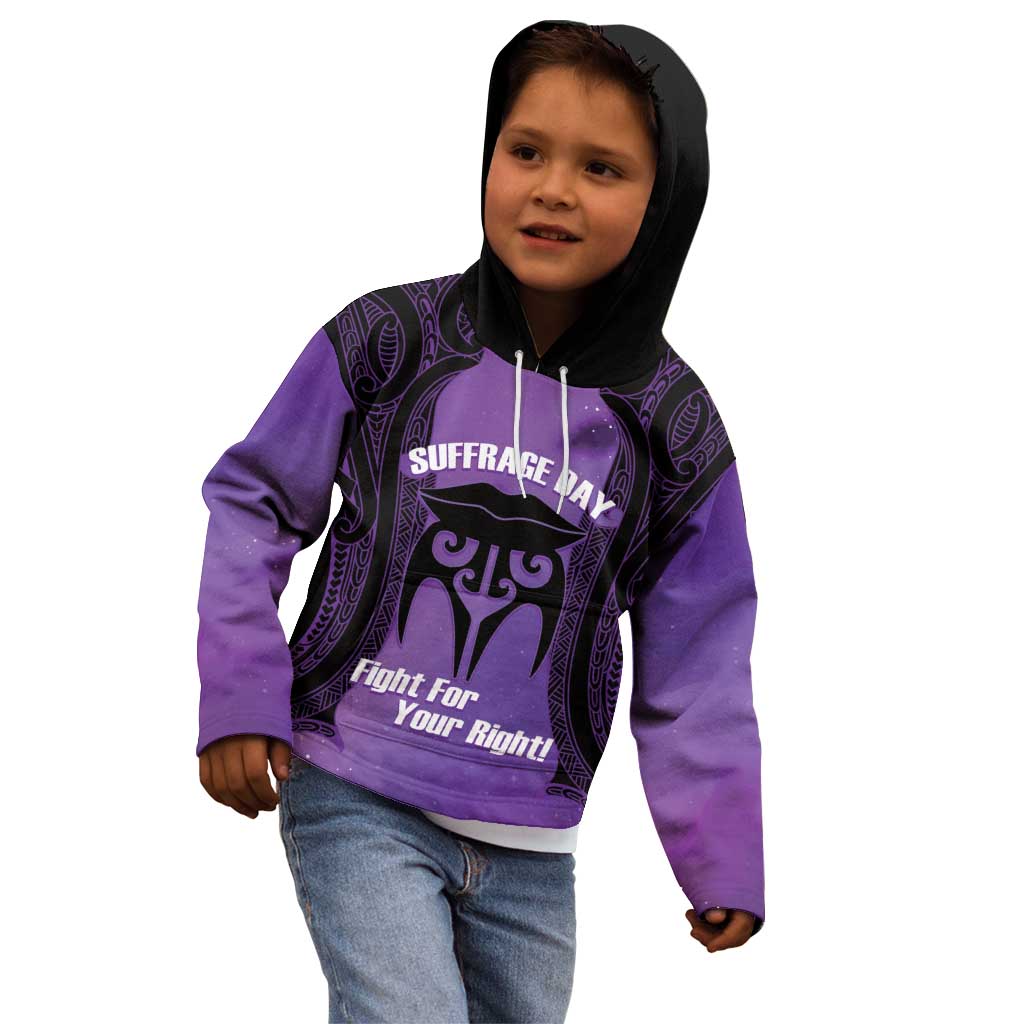 Personalised New Zealand Suffrage Day Kid Hoodie Maori Tattoo Galaxy Vibe - Aussie Hoodie