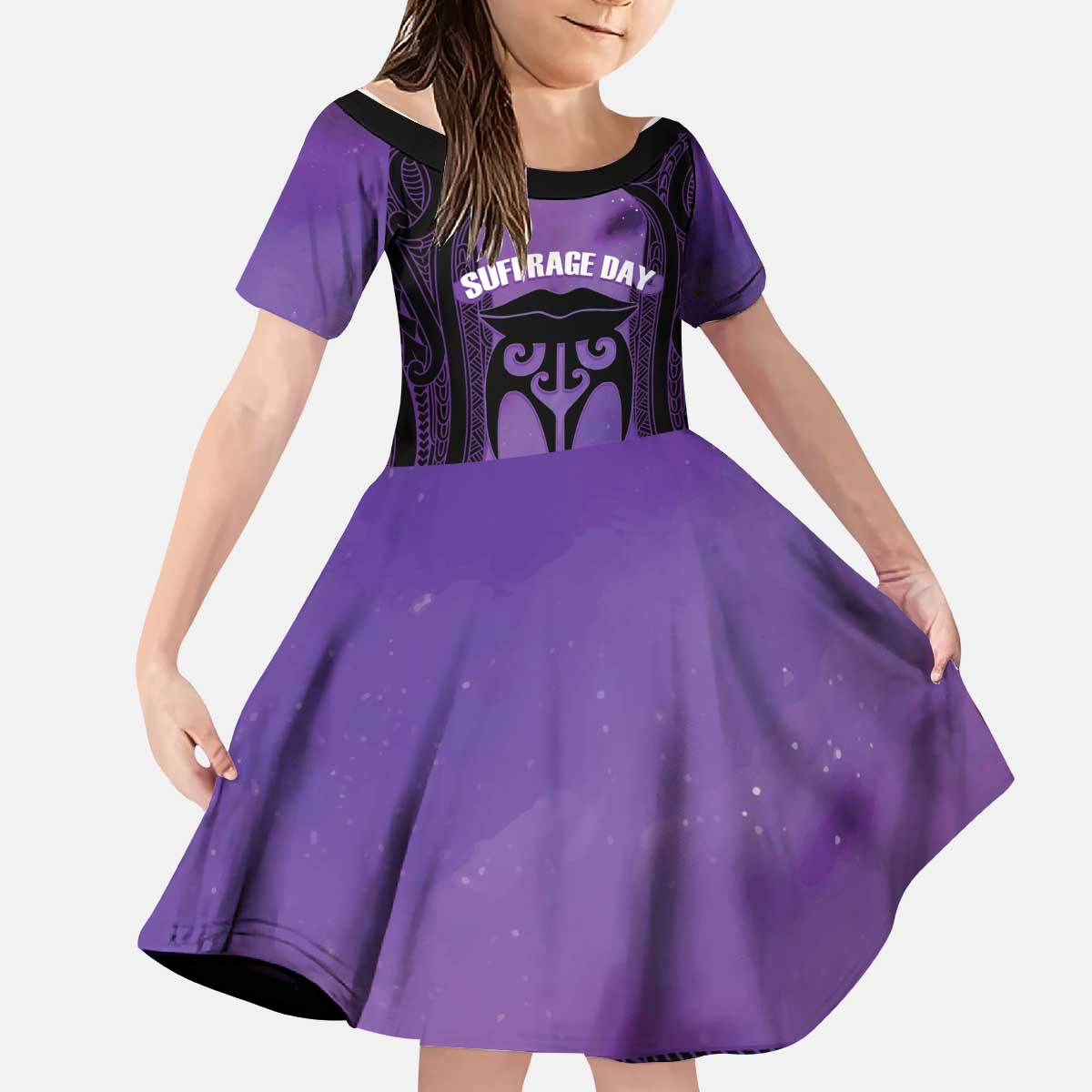 Personalised New Zealand Suffrage Day Kid Short Sleeve Dress Maori Tattoo Galaxy Vibe - Aussie Hoodie