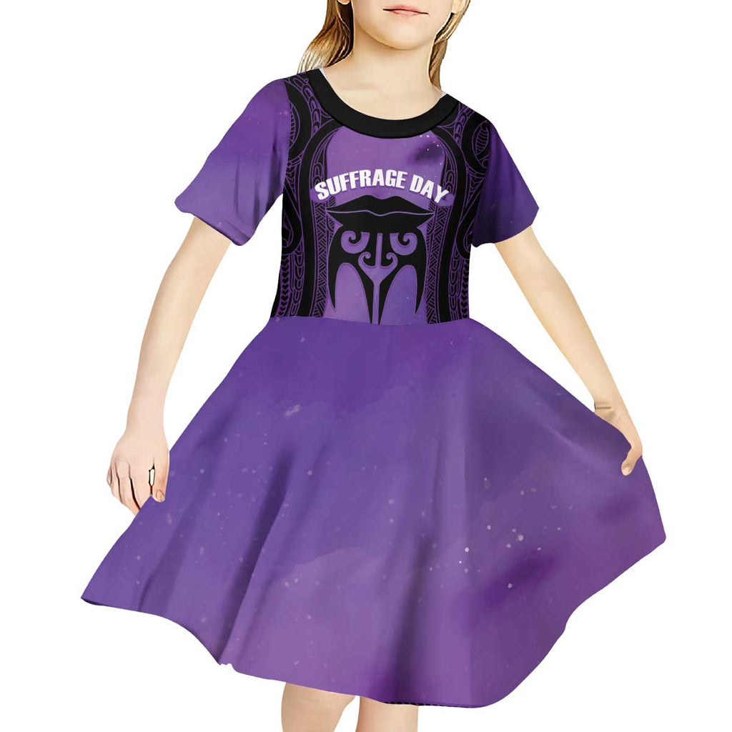 Personalised New Zealand Suffrage Day Kid Short Sleeve Dress Maori Tattoo Galaxy Vibe - Aussie Hoodie