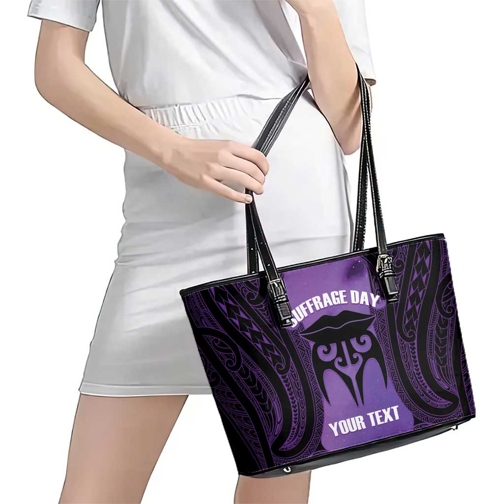 Personalised New Zealand Suffrage Day Leather Tote Bag Maori Tattoo Galaxy Vibe - Aussie Hoodie