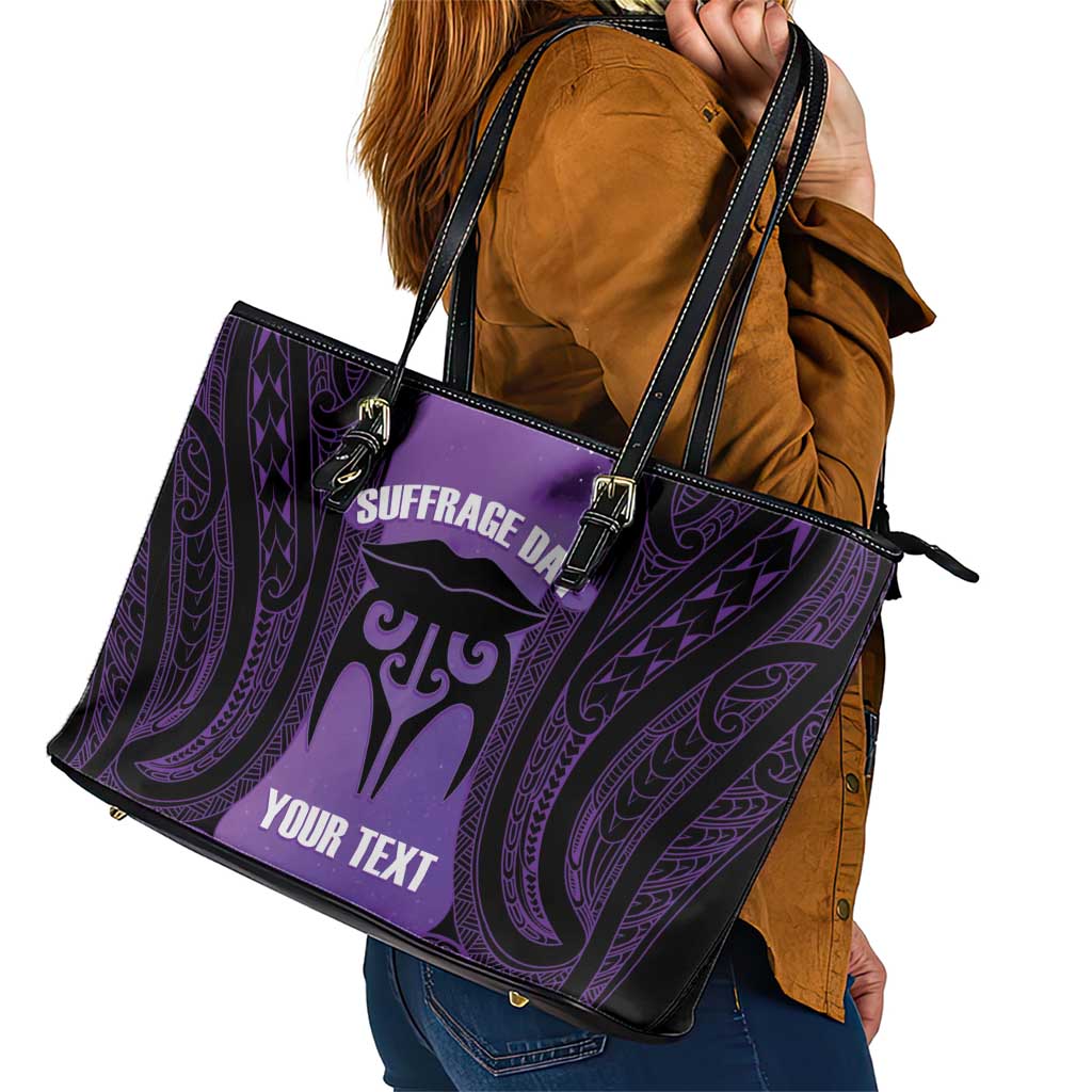 Personalised New Zealand Suffrage Day Leather Tote Bag Maori Tattoo Galaxy Vibe - Aussie Hoodie