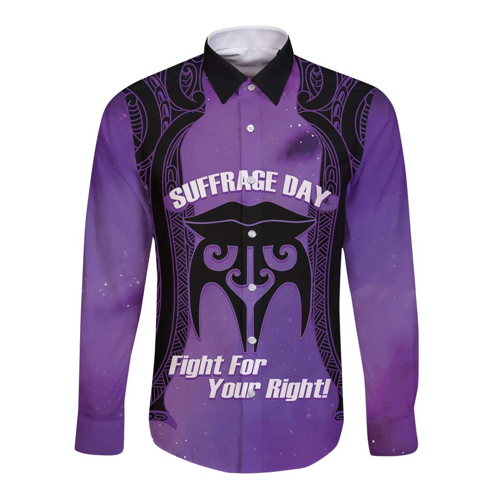 Personalised New Zealand Suffrage Day Long Sleeve Button Shirt Maori Tattoo Galaxy Vibe - Aussie Hoodie