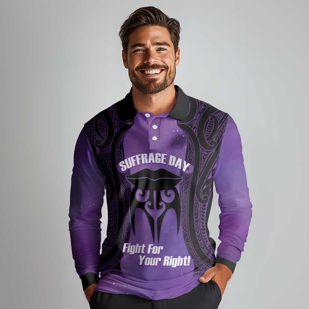 Personalised New Zealand Suffrage Day Long Sleeve Polo Shirt Maori Tattoo Galaxy Vibe - Aussie Hoodie