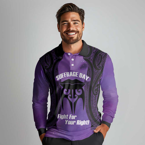 Personalised New Zealand Suffrage Day Long Sleeve Polo Shirt Maori Tattoo Galaxy Vibe - Aussie Hoodie
