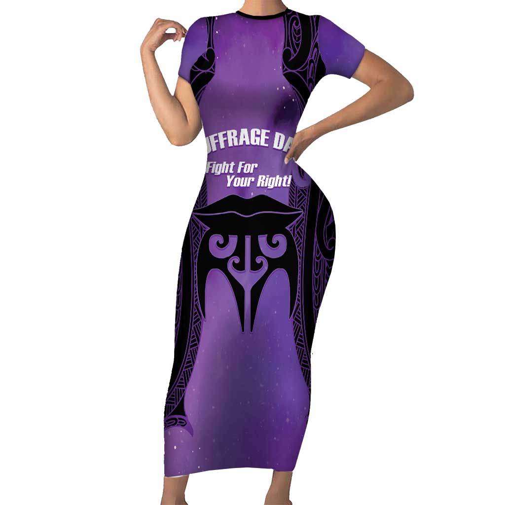 Personalised New Zealand Suffrage Day Short Sleeve Bodycon Dress Maori Tattoo Galaxy Vibe - Aussie Hoodie