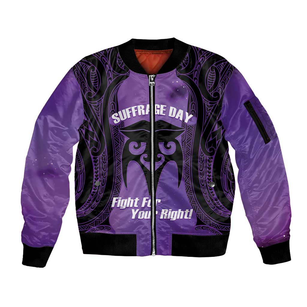 Personalised New Zealand Suffrage Day Sleeve Zip Bomber Jacket Maori Tattoo Galaxy Vibe - Aussie Hoodie