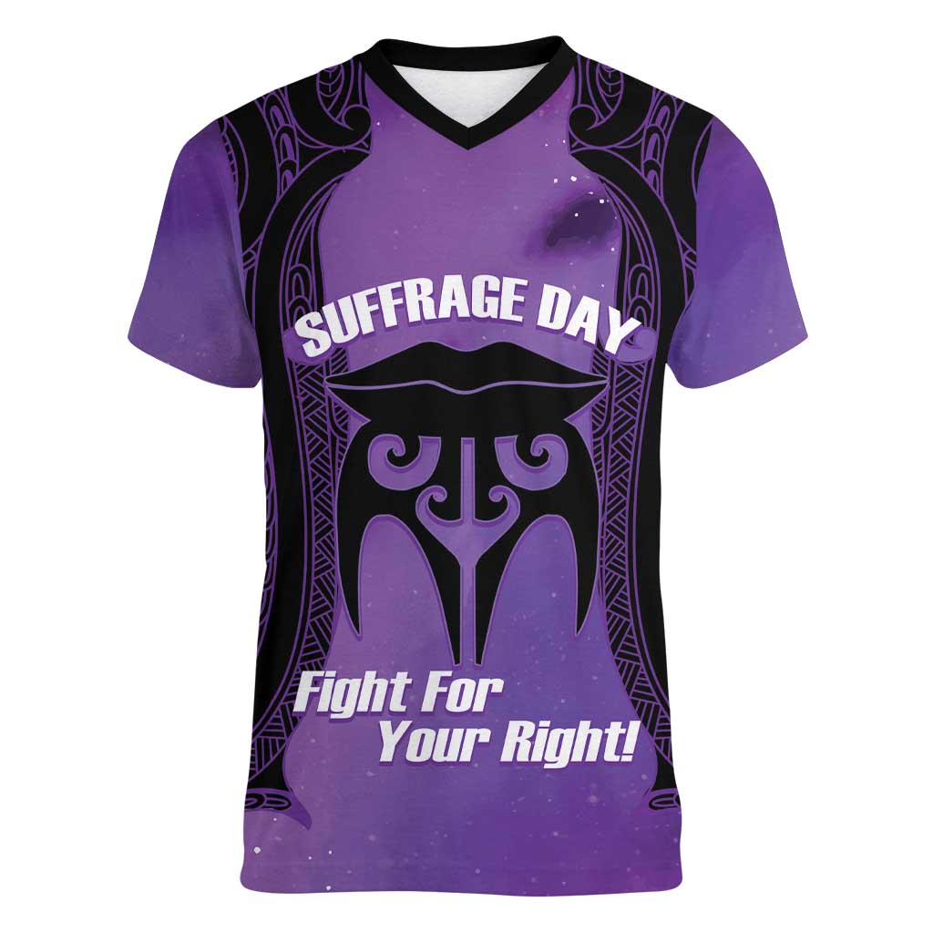 Personalised New Zealand Suffrage Day Women V-Neck T-Shirt Maori Tattoo Galaxy Vibe - Aussie Hoodie