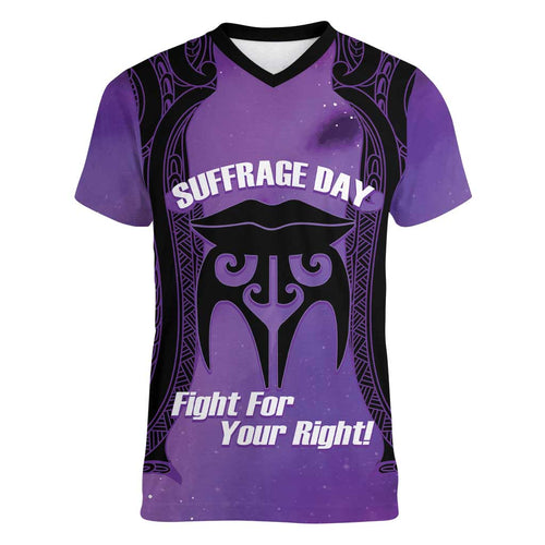 Personalised New Zealand Suffrage Day Women V-Neck T-Shirt Maori Tattoo Galaxy Vibe - Aussie Hoodie