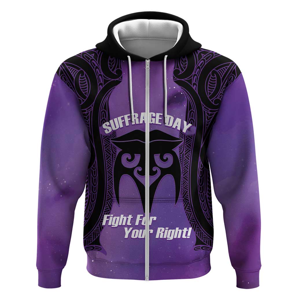 Personalised New Zealand Suffrage Day Zip Hoodie Maori Tattoo Galaxy Vibe - Aussie Hoodie