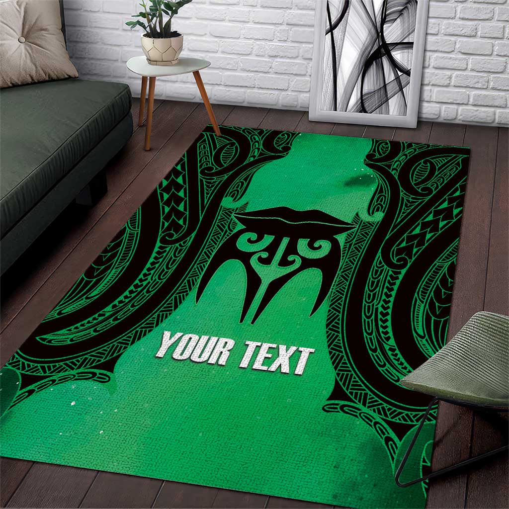 Personalised Moko Kauae New Zealand Area Rug Maori Chin Tattoo Green - Aussie Hoodie