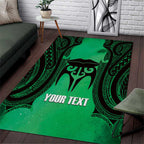 Personalised Moko Kauae New Zealand Area Rug Maori Chin Tattoo Green - Aussie Hoodie