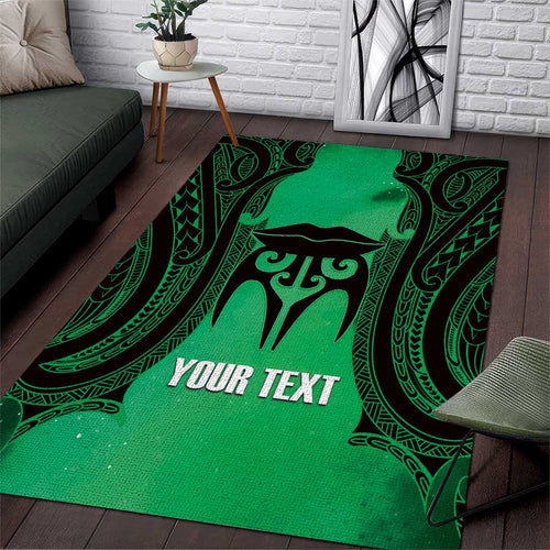 Personalised Moko Kauae New Zealand Area Rug Maori Chin Tattoo Green - Aussie Hoodie