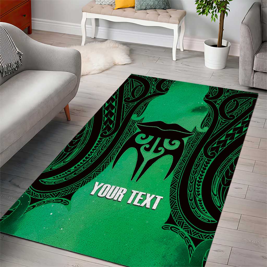 Personalised Moko Kauae New Zealand Area Rug Maori Chin Tattoo Green - Aussie Hoodie