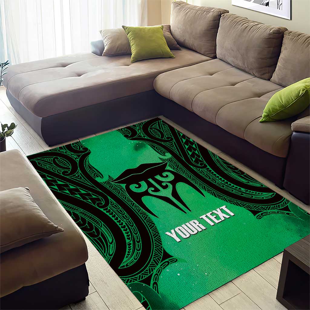 Personalised Moko Kauae New Zealand Area Rug Maori Chin Tattoo Green - Aussie Hoodie