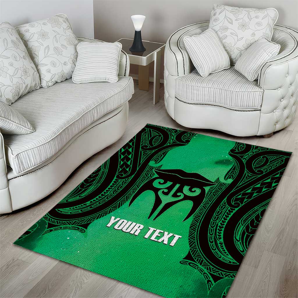 Personalised Moko Kauae New Zealand Area Rug Maori Chin Tattoo Green - Aussie Hoodie