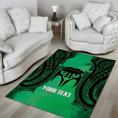 Personalised Moko Kauae New Zealand Area Rug Maori Chin Tattoo Green - Aussie Hoodie