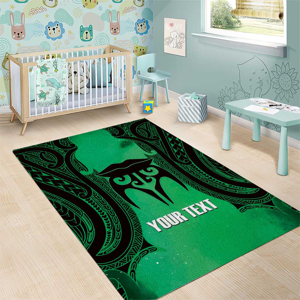 Personalised Moko Kauae New Zealand Area Rug Maori Chin Tattoo Green - Aussie Hoodie