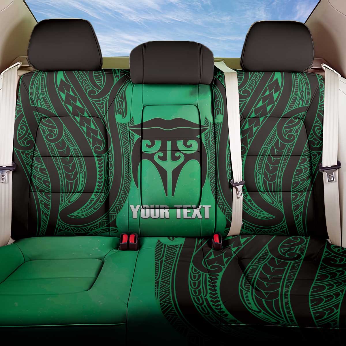 Personalised Moko Kauae New Zealand Back Car Seat Cover Maori Chin Tattoo Green - Aussie Hoodie