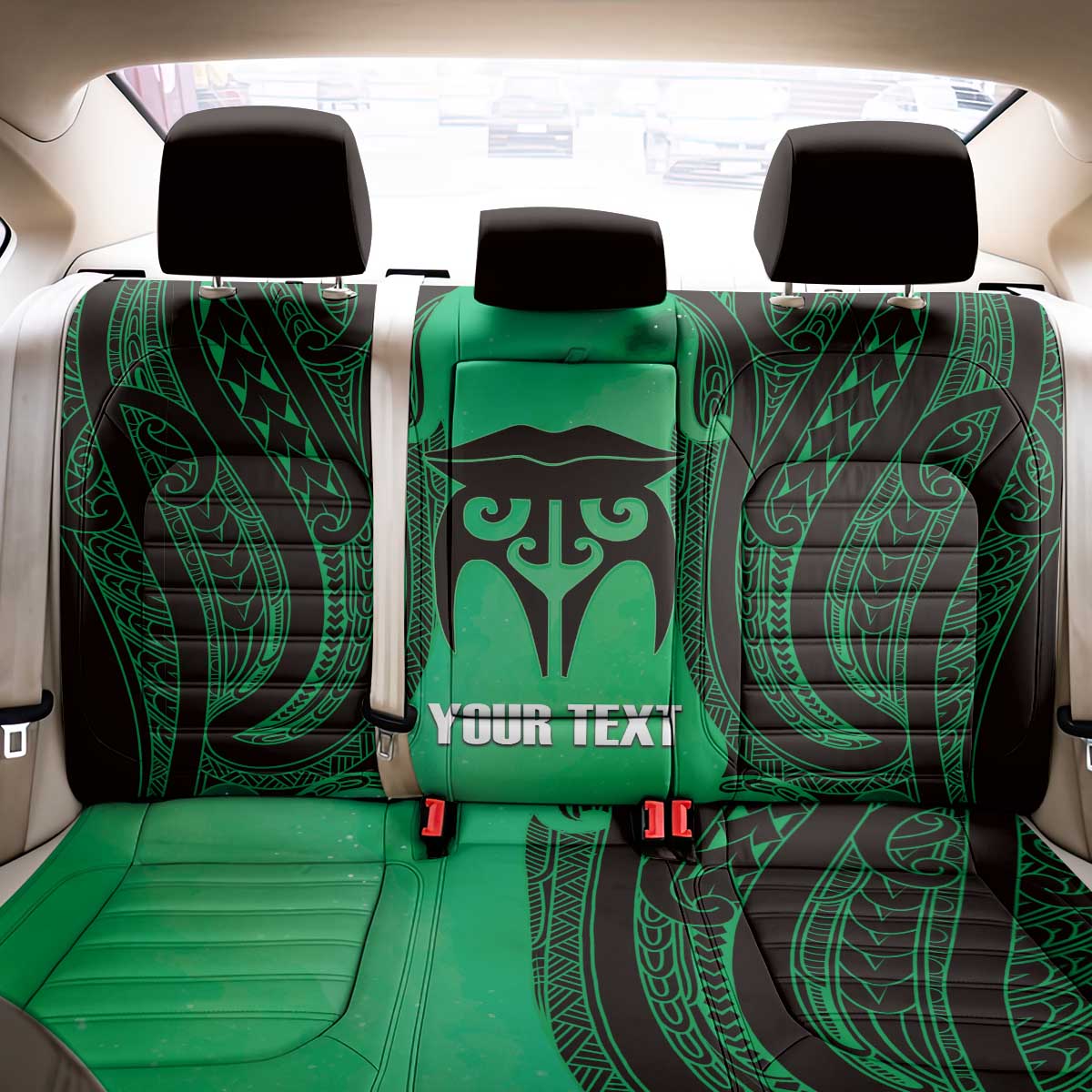 Personalised Moko Kauae New Zealand Back Car Seat Cover Maori Chin Tattoo Green - Aussie Hoodie