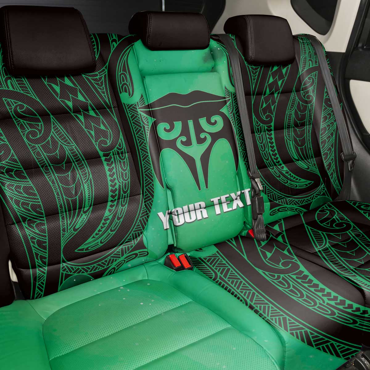 Personalised Moko Kauae New Zealand Back Car Seat Cover Maori Chin Tattoo Green - Aussie Hoodie