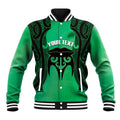 Personalised Moko Kauae New Zealand Baseball Jacket Maori Chin Tattoo Green - Aussie Hoodie