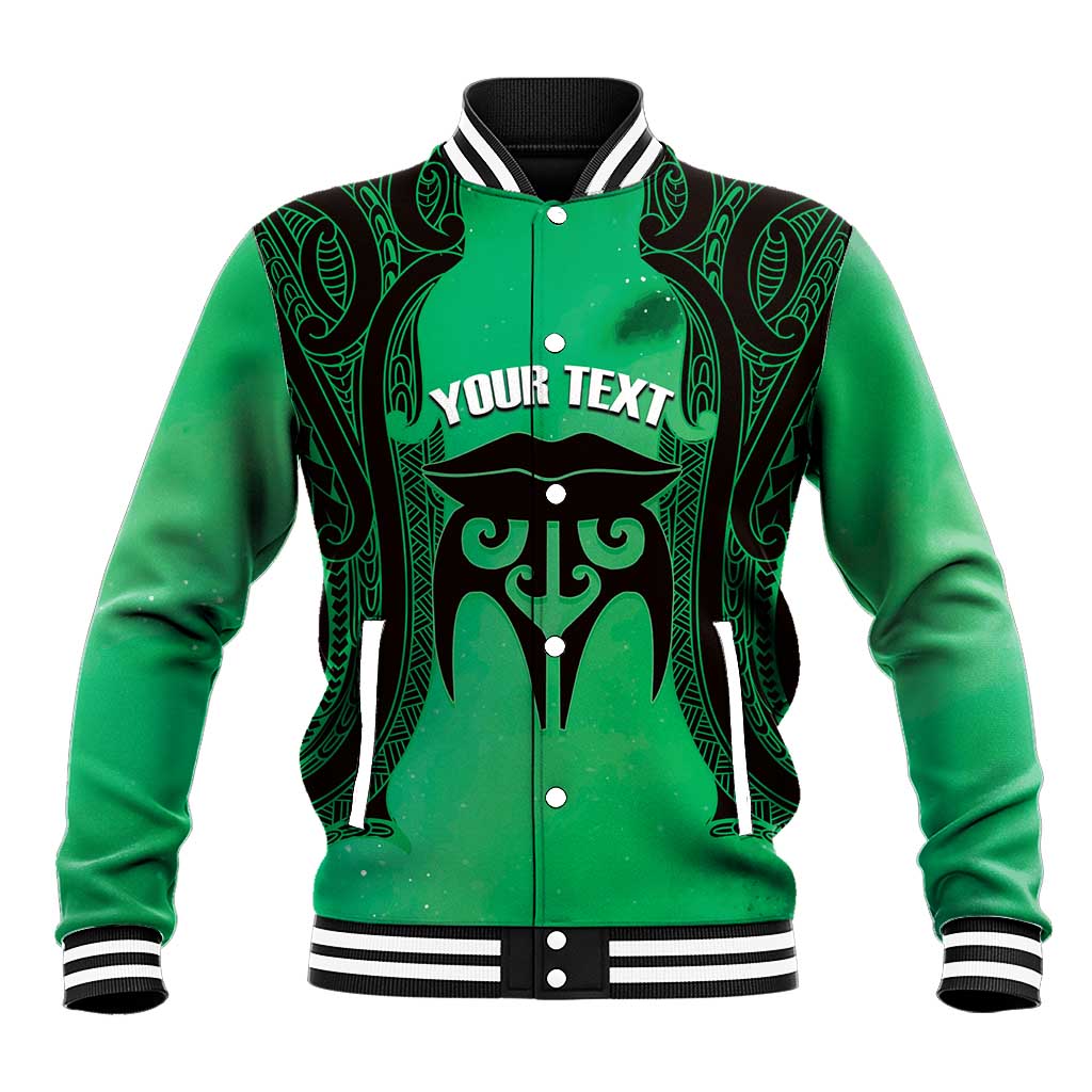 Personalised Moko Kauae New Zealand Baseball Jacket Maori Chin Tattoo Green - Aussie Hoodie