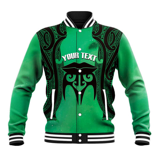 Personalised Moko Kauae New Zealand Baseball Jacket Maori Chin Tattoo Green - Aussie Hoodie
