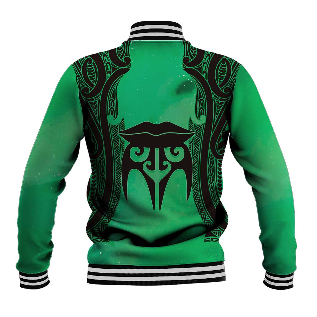 Personalised Moko Kauae New Zealand Baseball Jacket Maori Chin Tattoo Green - Aussie Hoodie