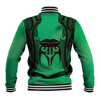 Personalised Moko Kauae New Zealand Baseball Jacket Maori Chin Tattoo Green - Aussie Hoodie