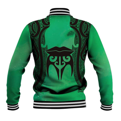 Personalised Moko Kauae New Zealand Baseball Jacket Maori Chin Tattoo Green - Aussie Hoodie
